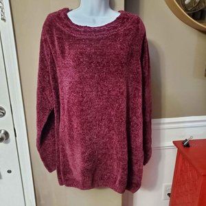 NEW Karen Scott Blouse Sweater Size 2X Burgundy Chenille